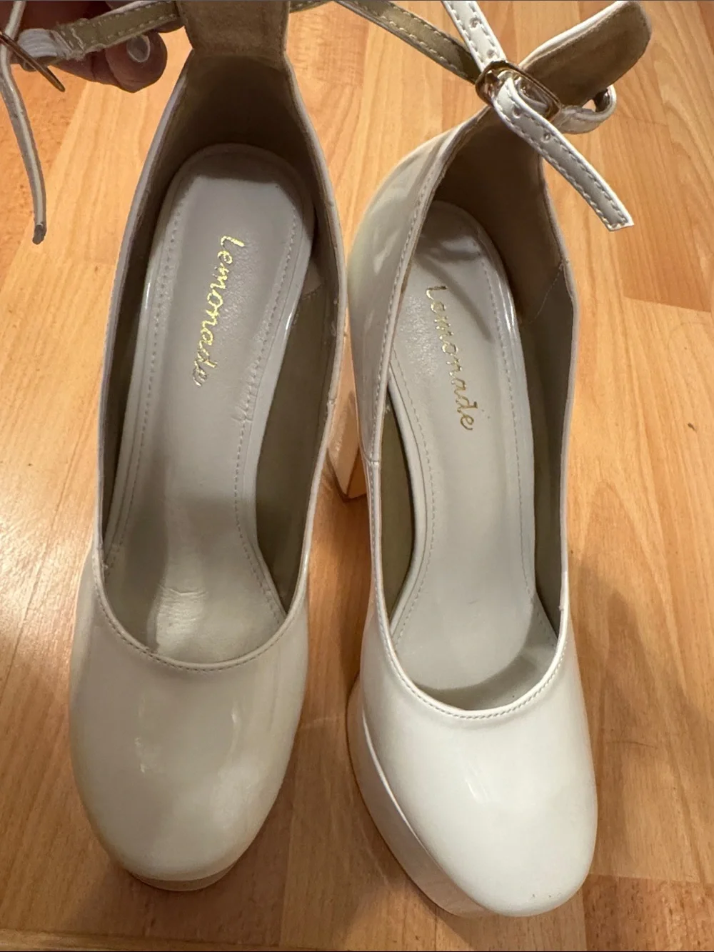 Women's White Patent Platform Mary Jane Heels with Ankle Strap NEVER USED